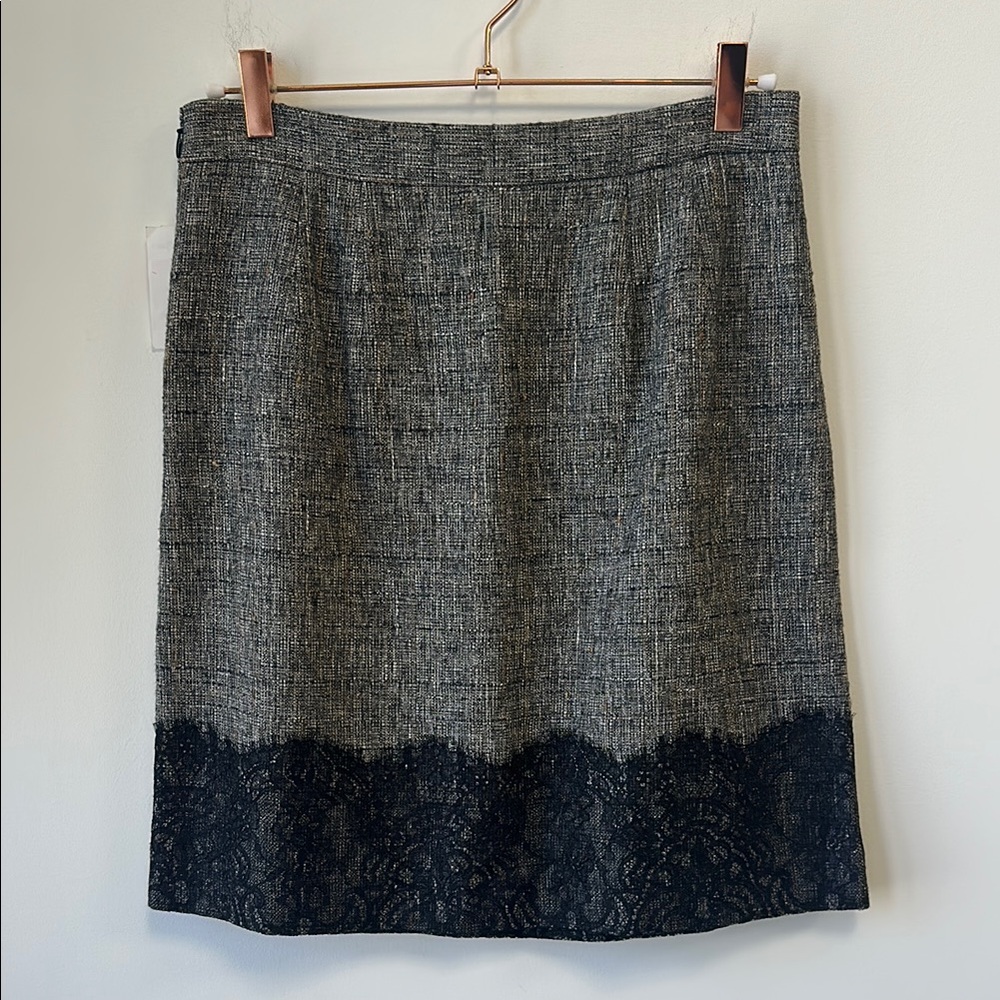 Classiques Entier Sz 8 Gray with Black Lace Pencil Skirt • NWT!